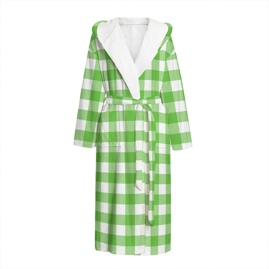 UFO Green And White Buffalo Check Print Hooded Bathrobe
