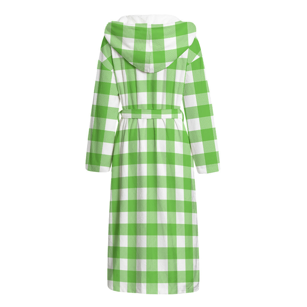 UFO Green And White Buffalo Check Print Hooded Bathrobe