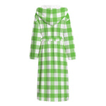 UFO Green And White Buffalo Check Print Hooded Bathrobe