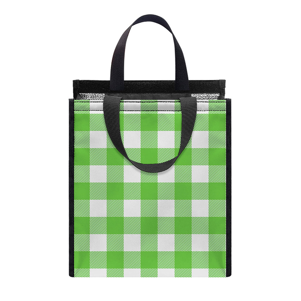 UFO Green And White Buffalo Check Print Insulated Lunch Tote