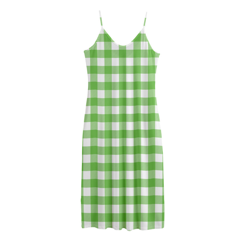 UFO Green And White Buffalo Check Print Jersey Midi Cami Dress