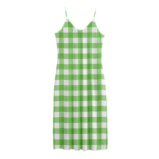 UFO Green And White Buffalo Check Print Jersey Midi Cami Dress