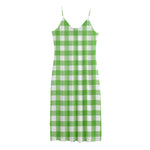 UFO Green And White Buffalo Check Print Jersey Midi Cami Dress
