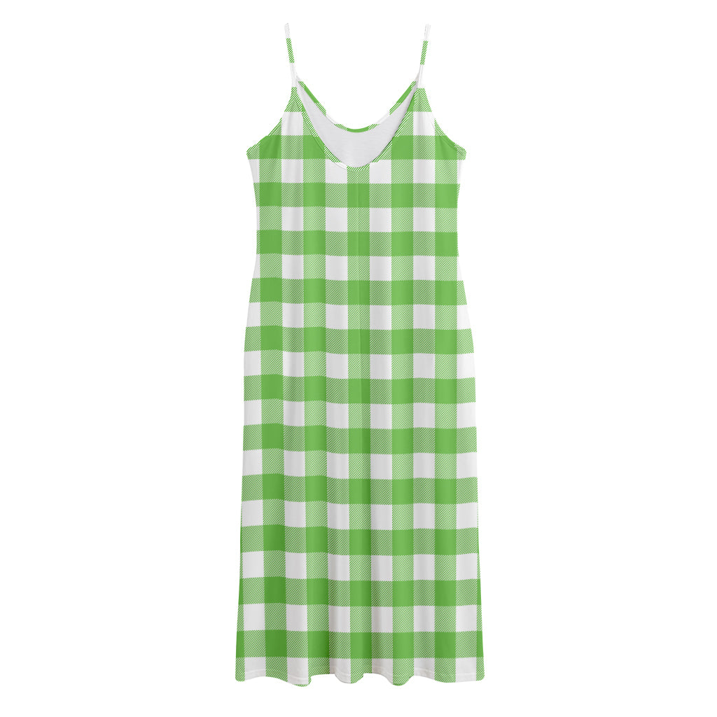 UFO Green And White Buffalo Check Print Jersey Midi Cami Dress