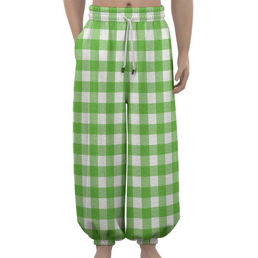UFO Green And White Buffalo Check Print Lantern Pants