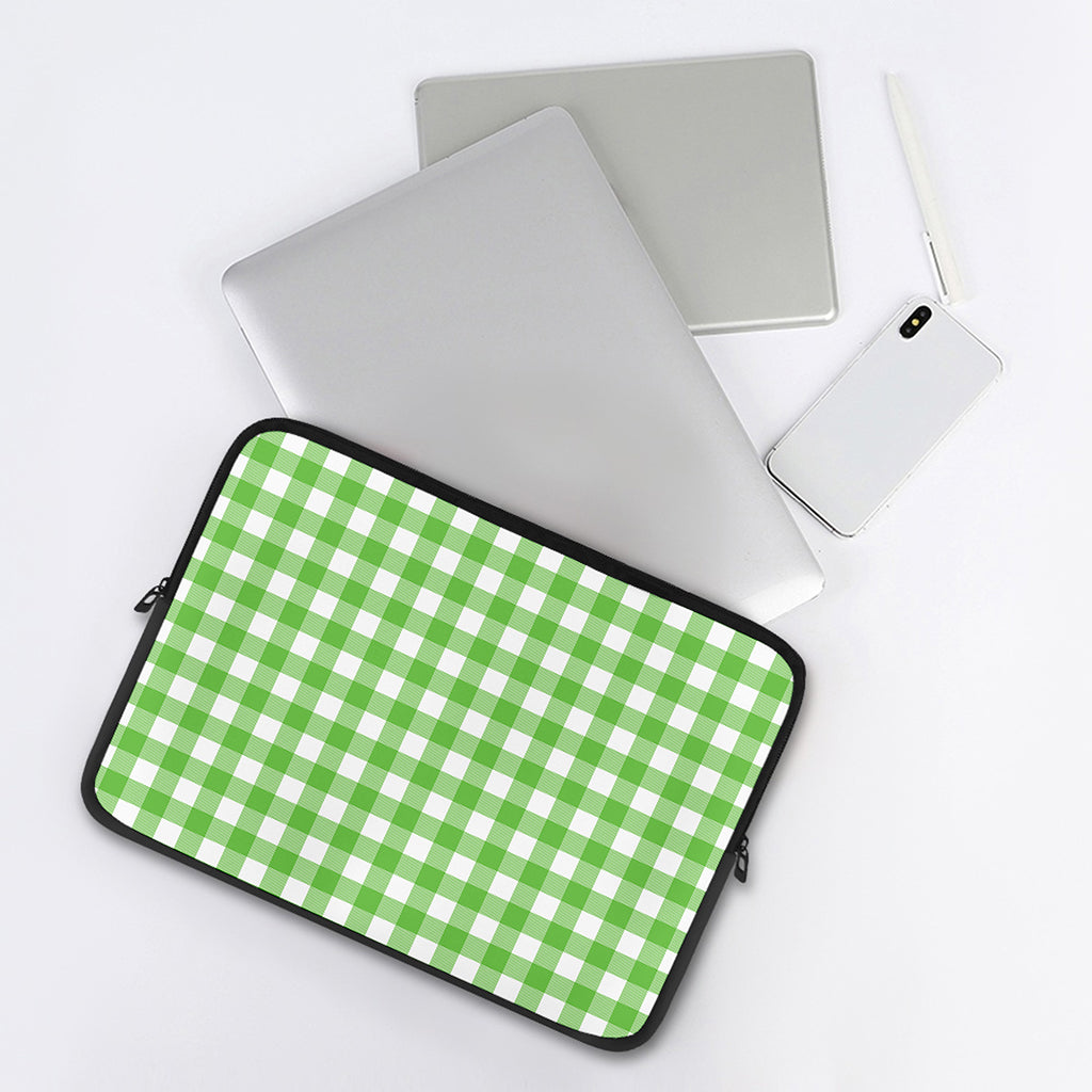 UFO Green And White Buffalo Check Print Laptop Sleeve