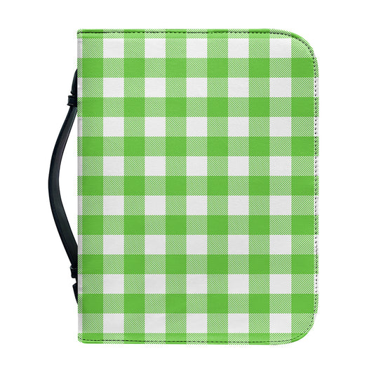 UFO Green And White Buffalo Check Print Leather Bible Cover