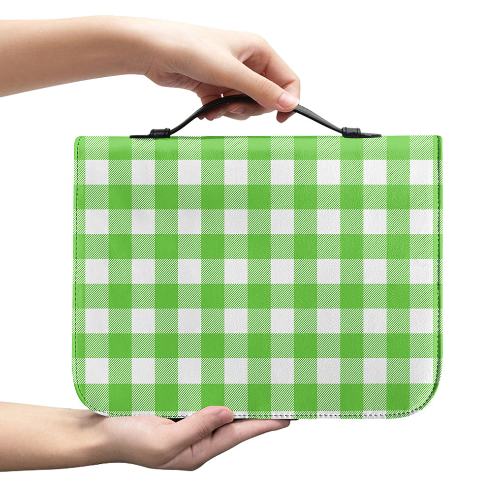 UFO Green And White Buffalo Check Print Leather Bible Cover