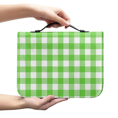 UFO Green And White Buffalo Check Print Leather Bible Cover