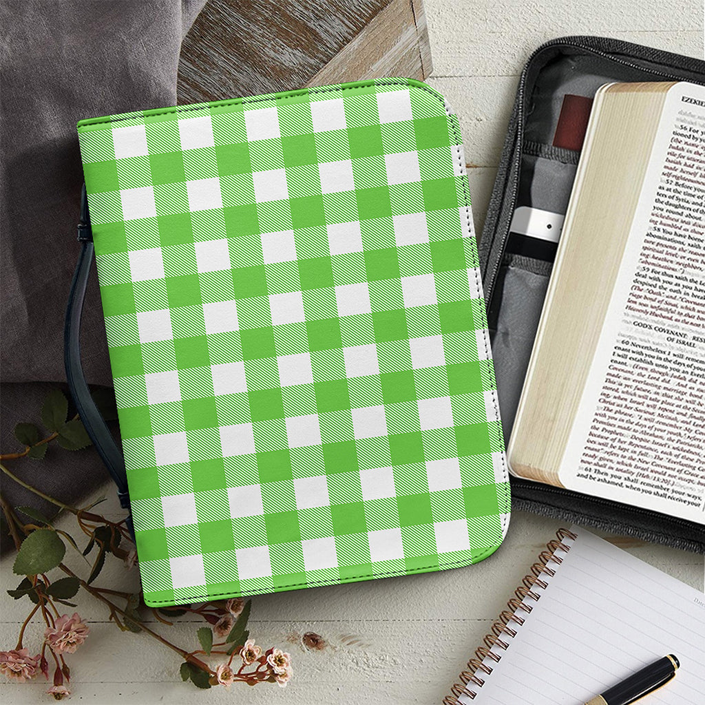 UFO Green And White Buffalo Check Print Leather Bible Cover