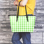 UFO Green And White Buffalo Check Print Leather Tote Bag