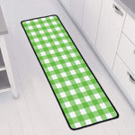 UFO Green And White Buffalo Check Print Long Kitchen Mat