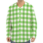 UFO Green And White Buffalo Check Print Long Sleeve Baseball Jersey