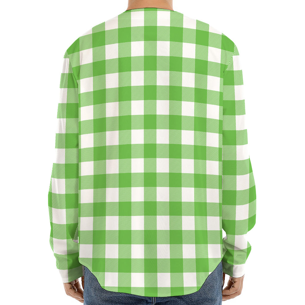 UFO Green And White Buffalo Check Print Long Sleeve Baseball Jersey