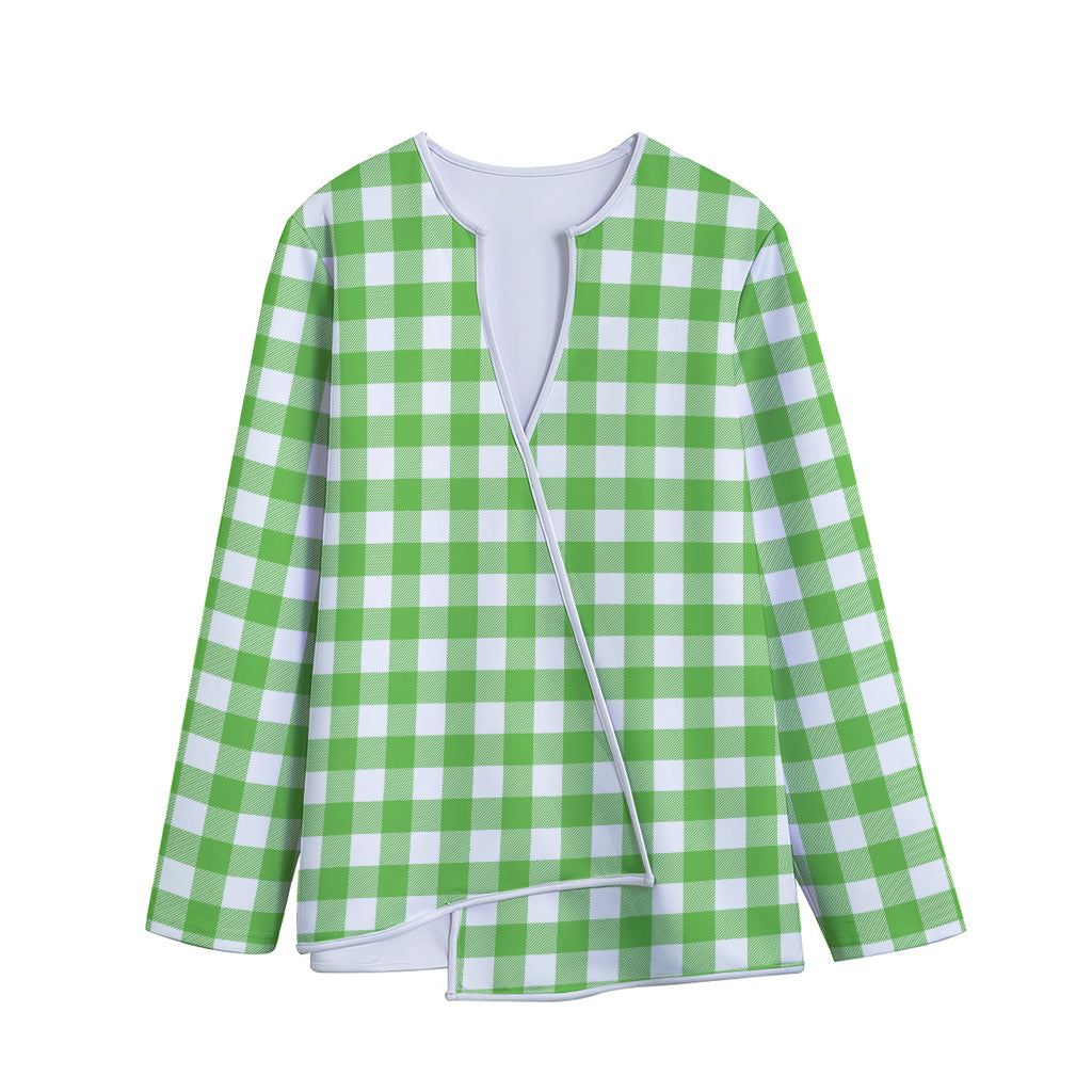 UFO Green And White Buffalo Check Print Long Sleeve Short Coat
