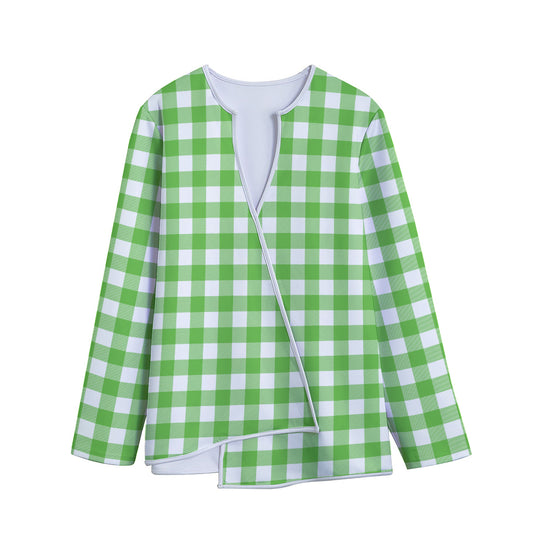 UFO Green And White Buffalo Check Print Long Sleeve Short Coat