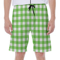 UFO Green And White Buffalo Check Print Men's Beach Shorts