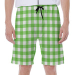 UFO Green And White Buffalo Check Print Men's Beach Shorts