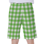UFO Green And White Buffalo Check Print Men's Beach Shorts