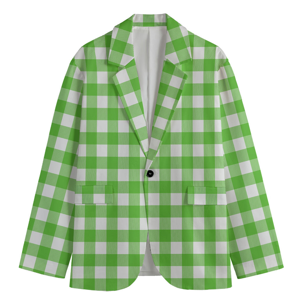 UFO Green And White Buffalo Check Print Men's Blazer