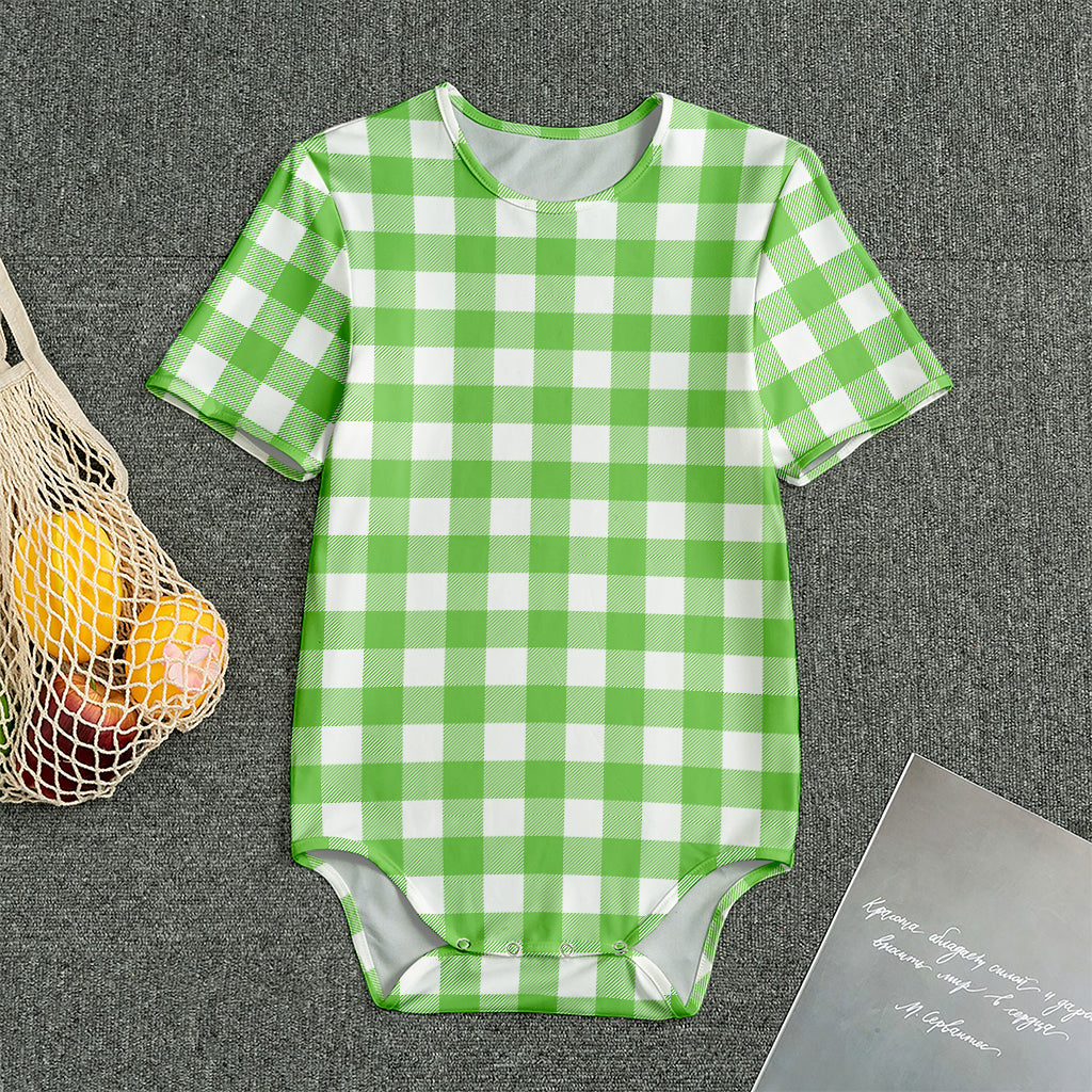 UFO Green And White Buffalo Check Print Men's Bodysuit