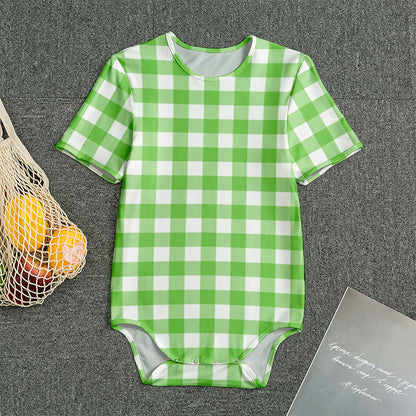 UFO Green And White Buffalo Check Print Men's Bodysuit