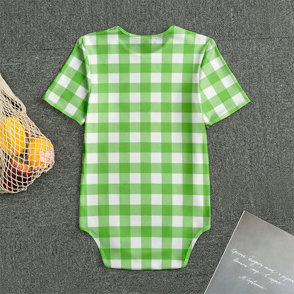 UFO Green And White Buffalo Check Print Men's Bodysuit