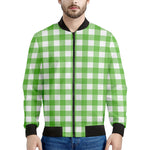 UFO Green And White Buffalo Check Print Men's Bomber Jacket