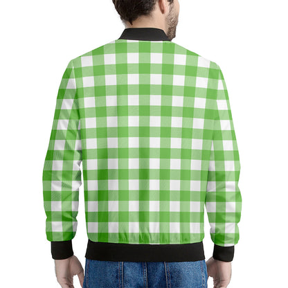 UFO Green And White Buffalo Check Print Men's Bomber Jacket