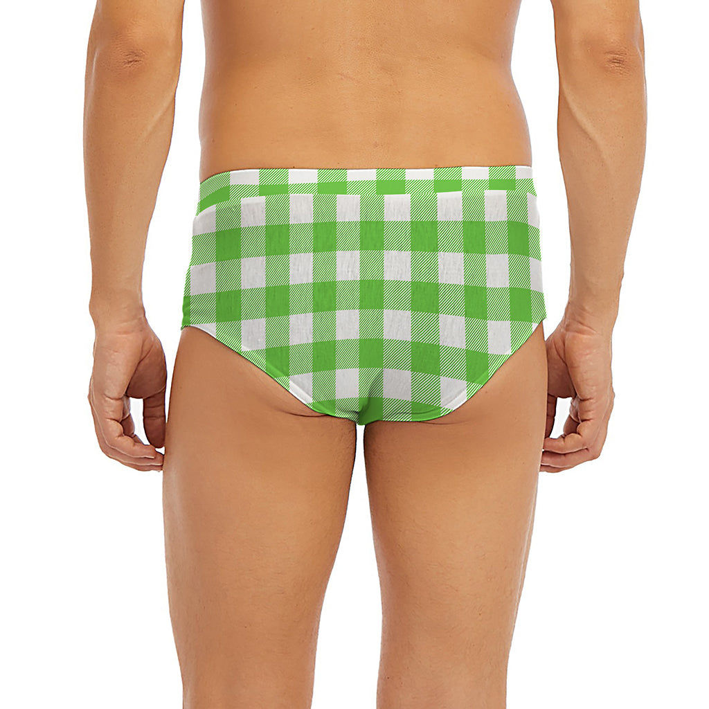 UFO Green And White Buffalo Check Print Men's Briefs