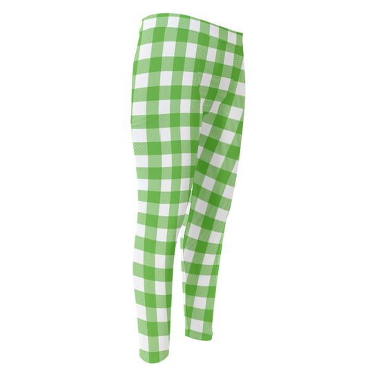 UFO Green And White Buffalo Check Print Men's Compression Pants