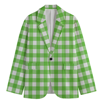 UFO Green And White Buffalo Check Print Men's Cotton Blazer