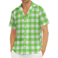 UFO Green And White Buffalo Check Print Men's Deep V-Neck Shirt