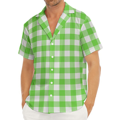 UFO Green And White Buffalo Check Print Men's Deep V-Neck Shirt