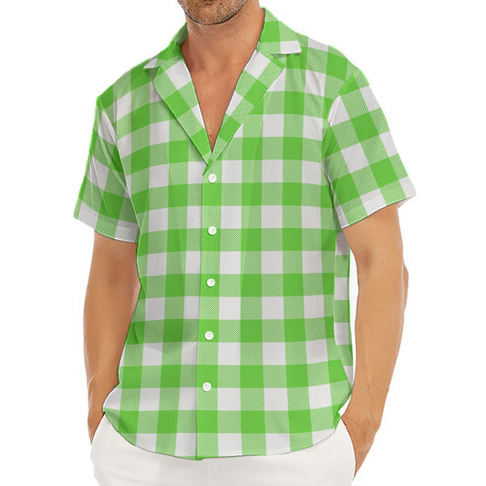 UFO Green And White Buffalo Check Print Men's Deep V-Neck Shirt