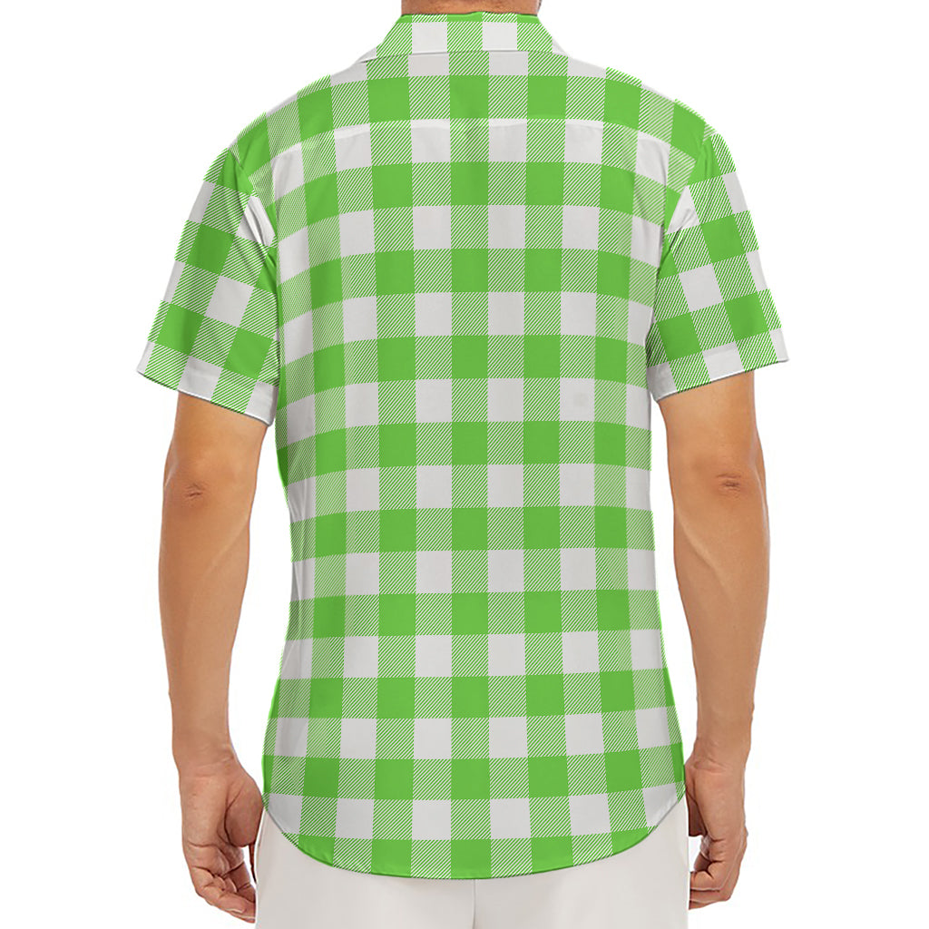 UFO Green And White Buffalo Check Print Men's Deep V-Neck Shirt