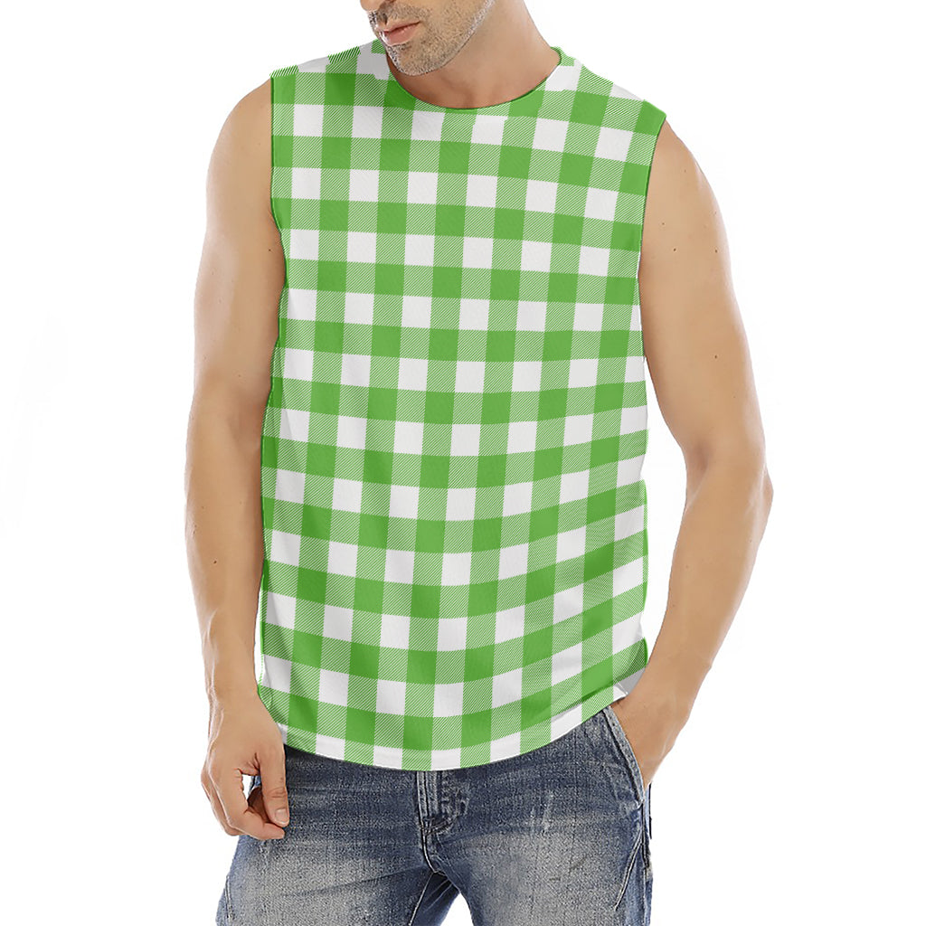 UFO Green And White Buffalo Check Print Men's Fitness Tank Top