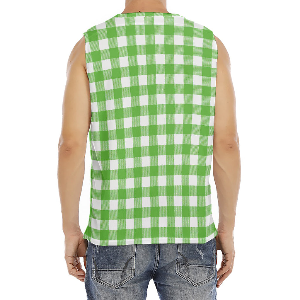 UFO Green And White Buffalo Check Print Men's Fitness Tank Top