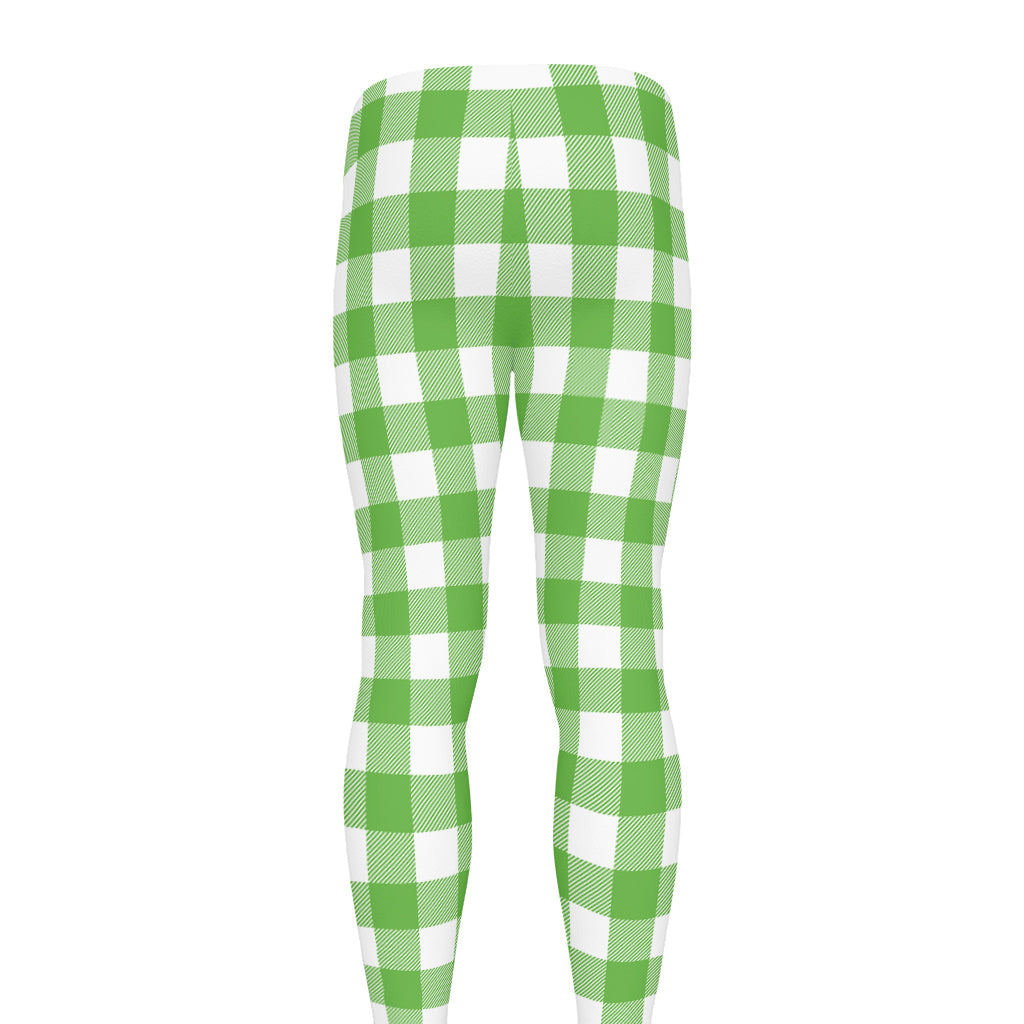UFO Green And White Buffalo Check Print Men's leggings