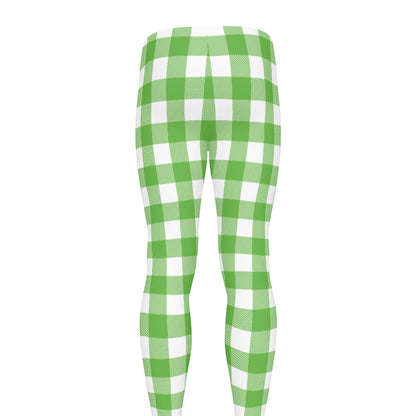 UFO Green And White Buffalo Check Print Men's leggings