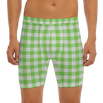 UFO Green And White Buffalo Check Print Men's Long Boxer Briefs