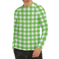 UFO Green And White Buffalo Check Print Men's Long Sleeve Rash Guard