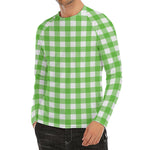 UFO Green And White Buffalo Check Print Men's Long Sleeve Rash Guard