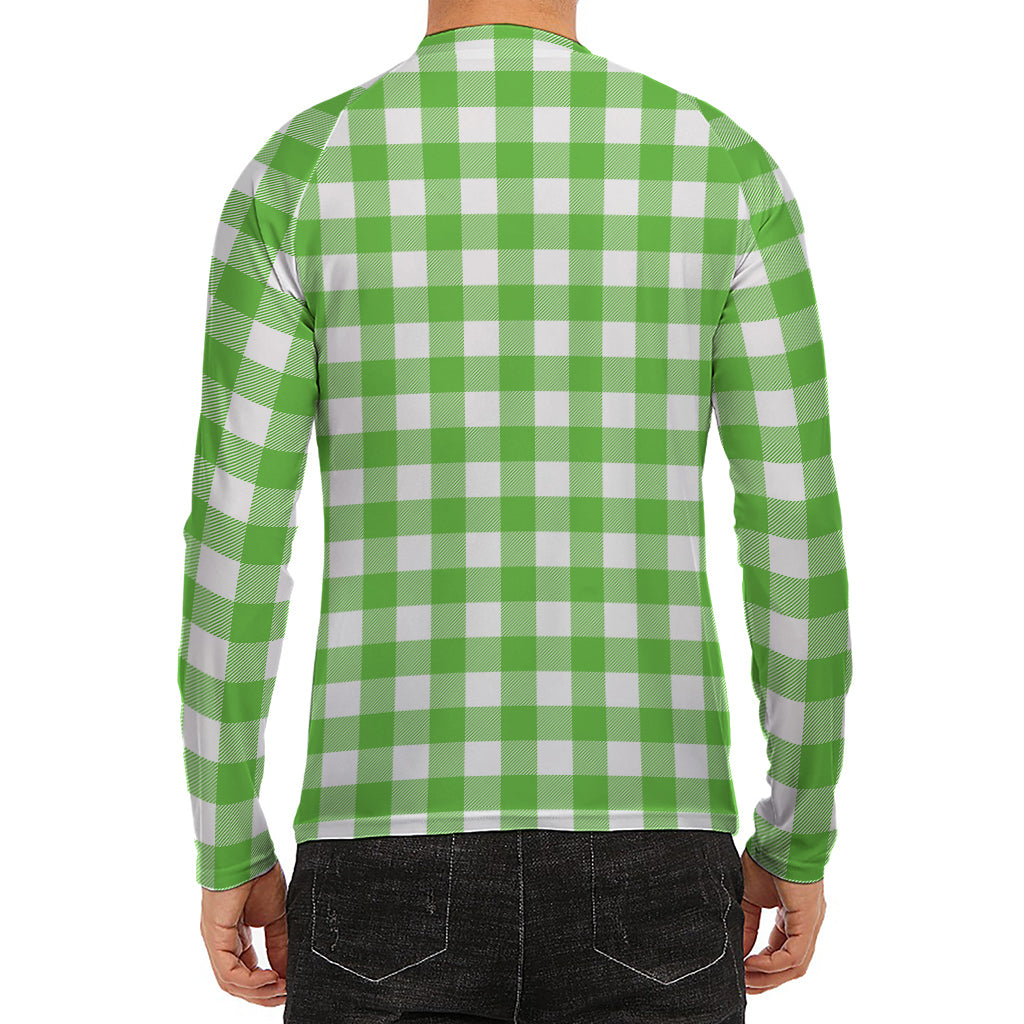 UFO Green And White Buffalo Check Print Men's Long Sleeve Rash Guard