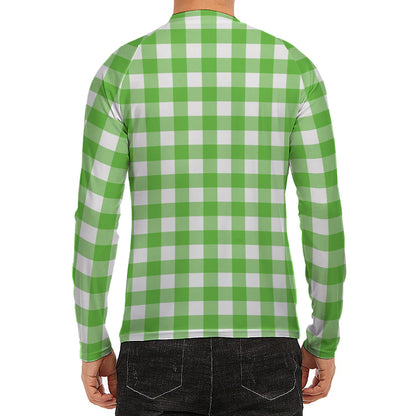UFO Green And White Buffalo Check Print Men's Long Sleeve Rash Guard