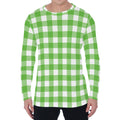 UFO Green And White Buffalo Check Print Men's Long Sleeve T-Shirt