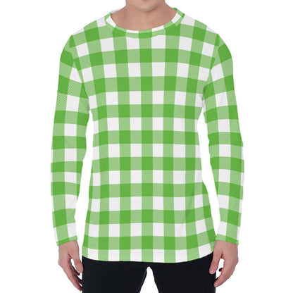 UFO Green And White Buffalo Check Print Men's Long Sleeve T-Shirt