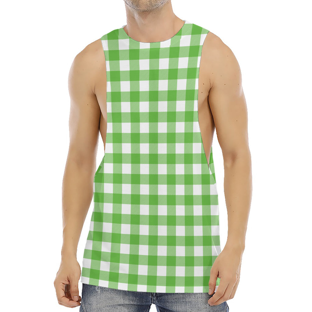 UFO Green And White Buffalo Check Print Men's Muscle Tank Top
