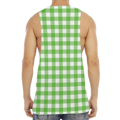 UFO Green And White Buffalo Check Print Men's Muscle Tank Top