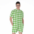 UFO Green And White Buffalo Check Print Men's Romper